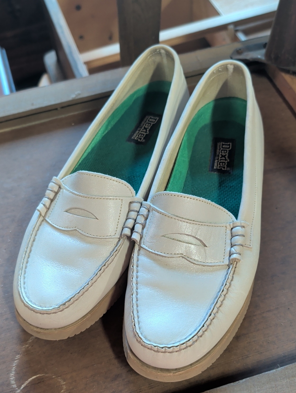 Vintage Dexter Men's White Leather Penny Loafers Vibram Sole Made in USA 11.5 M